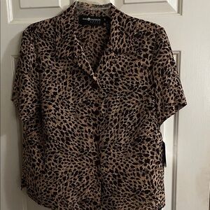 Cheetah Print Short Sleeve Button Top
